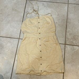 American Threads Cream Linen Button Front Backless Halter Dress M